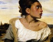 Girl Seated in a Cemetery - 欧仁·德拉克洛瓦